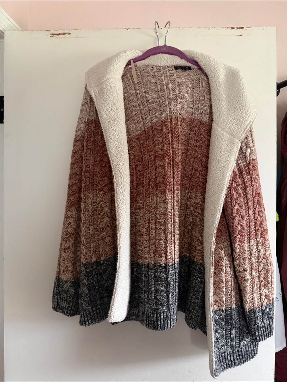Lety and Me Cozy Ombre Hooded Cable Knit Sweater Cardigan - Size large